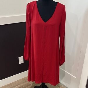 White House Black Market Red V-Neck Long Sleeve Dress